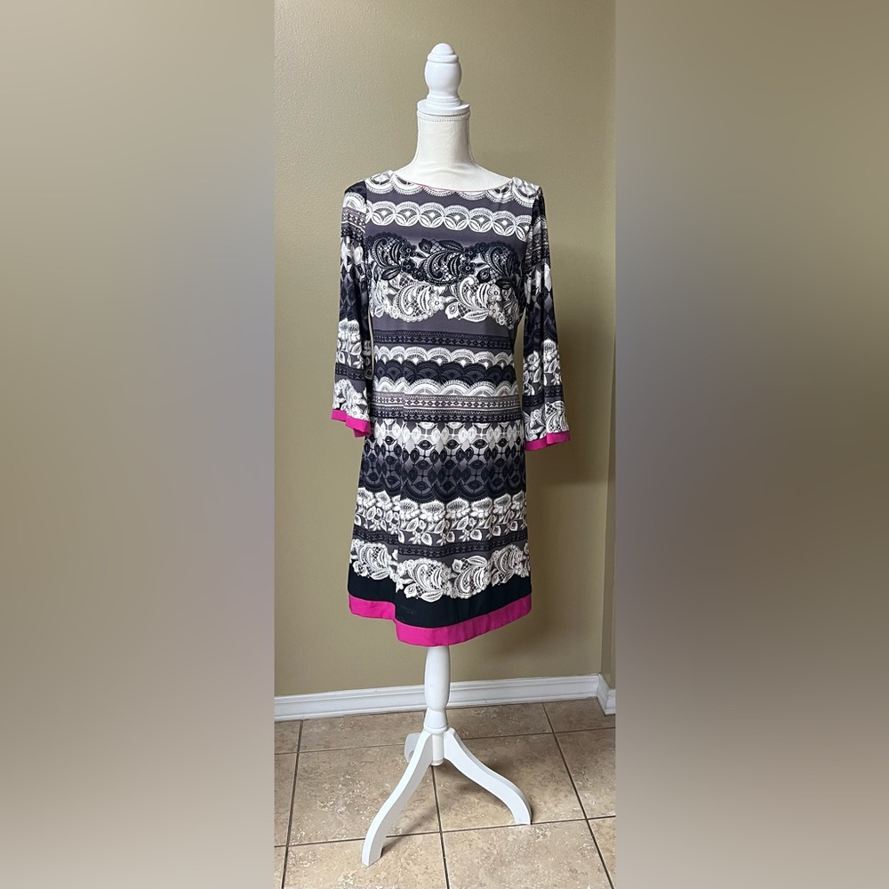 Eliza J Dress Print Dress with Pink Trim Size 8
